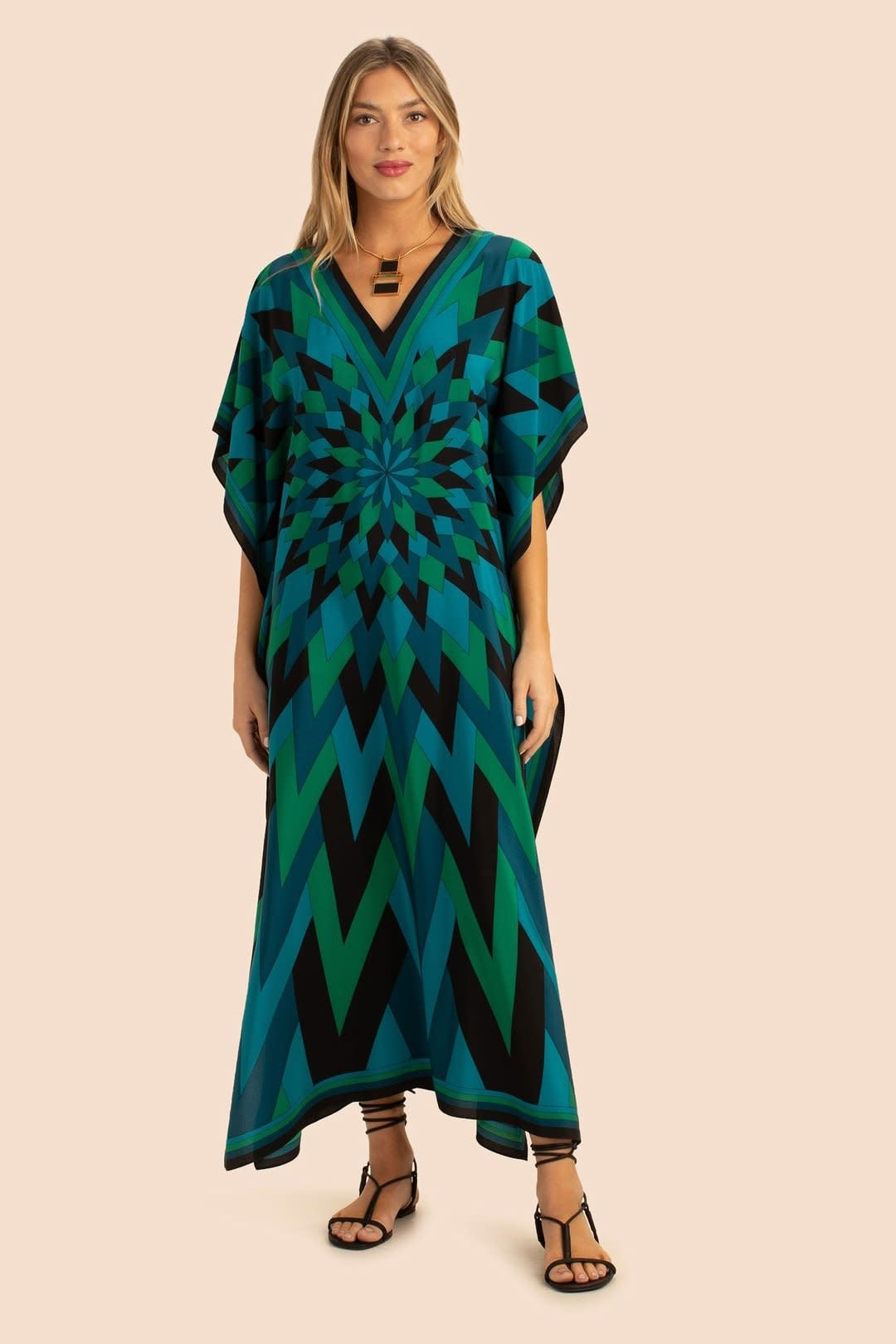 Women's Green Illusions Silk Crepe Kaftan - Rangnaari