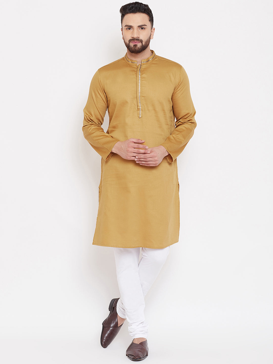 Men's Beige Linen Festive Kurta