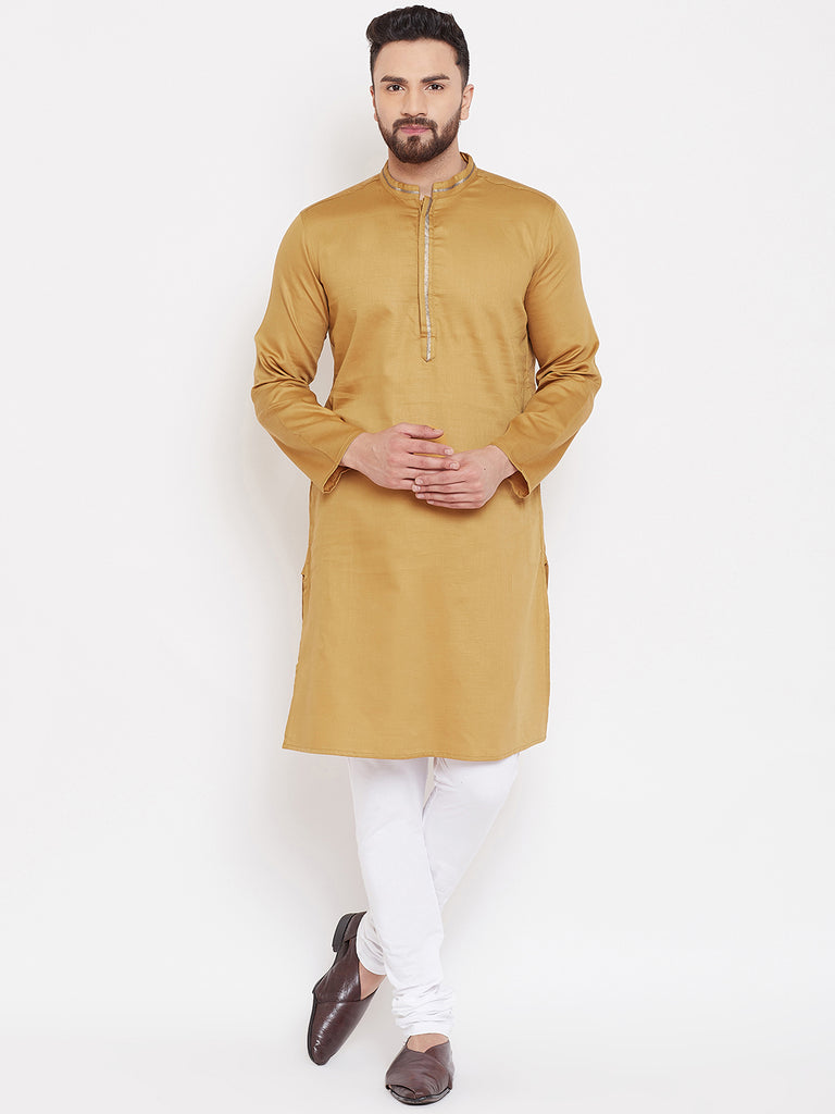 Men's Beige Linen Festive Kurta