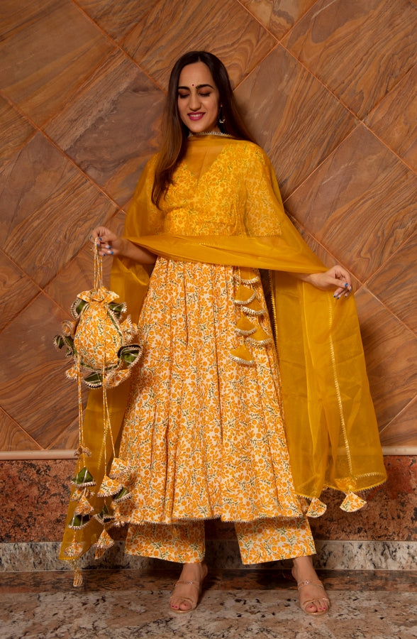 Women's Suraiya Leaf Cotton Angrakha Set - Pomcha Jaipur