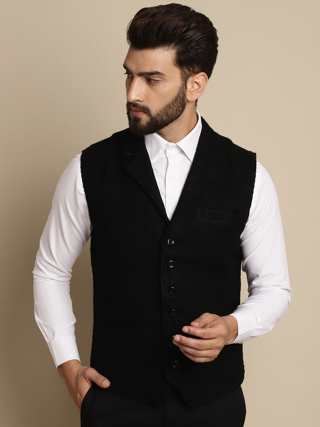 Men's Wool Waistcoat With Notched Lapel - Even Apparels