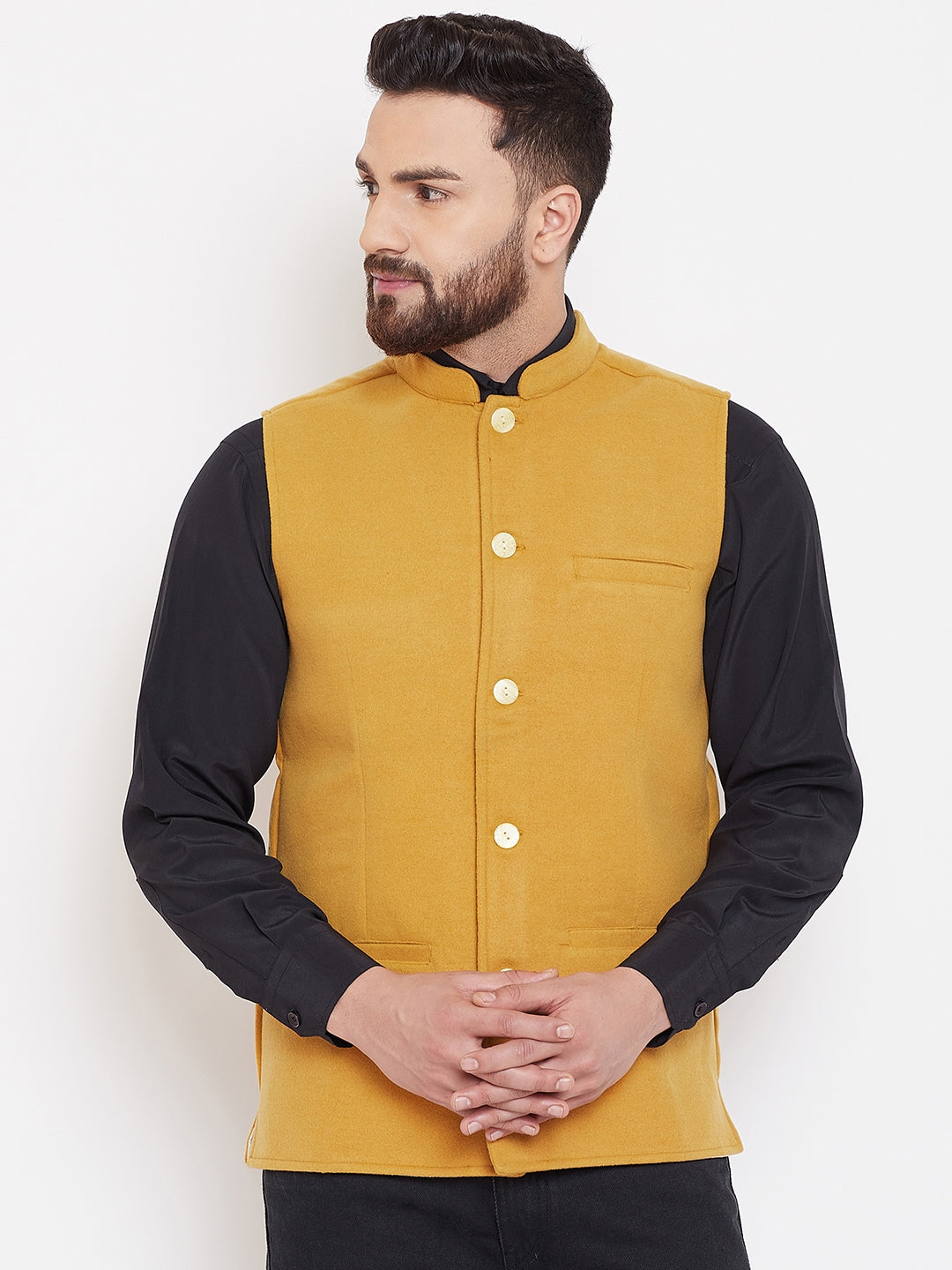 Men's Mustard Nehru Jacket - Even Apparels
