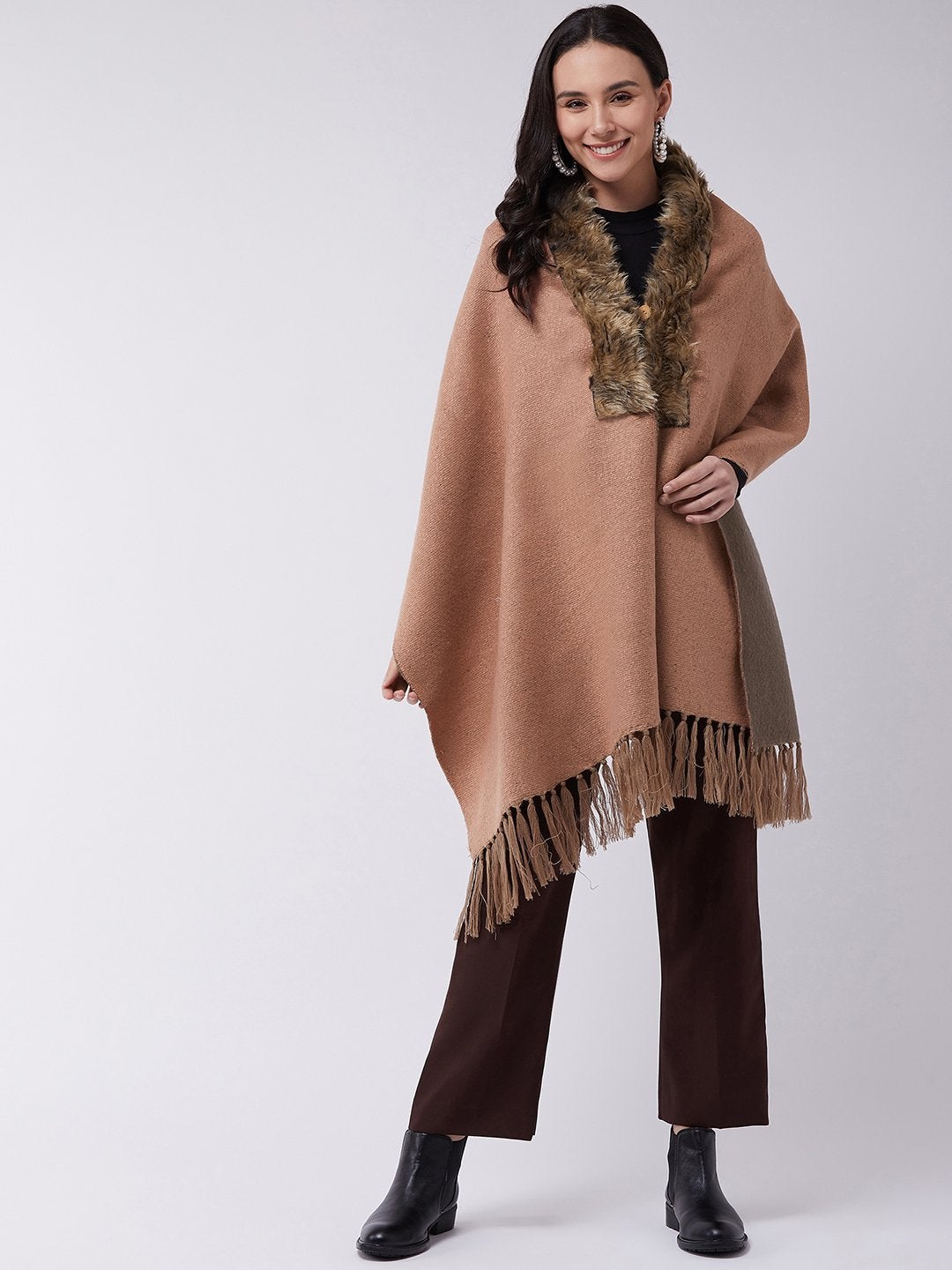 Women's Peach Winter Fur Cape - InWeave
