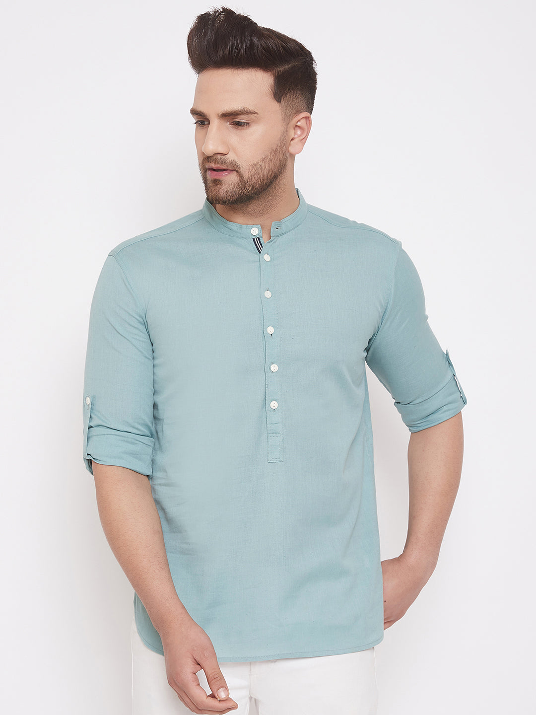 Men's Blue Linen Shirt Kurta - Even Apparels