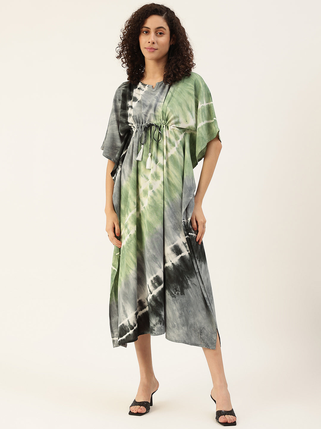 Women's Spiral Tri-Color Rayon kaftan Dress - Maaesa