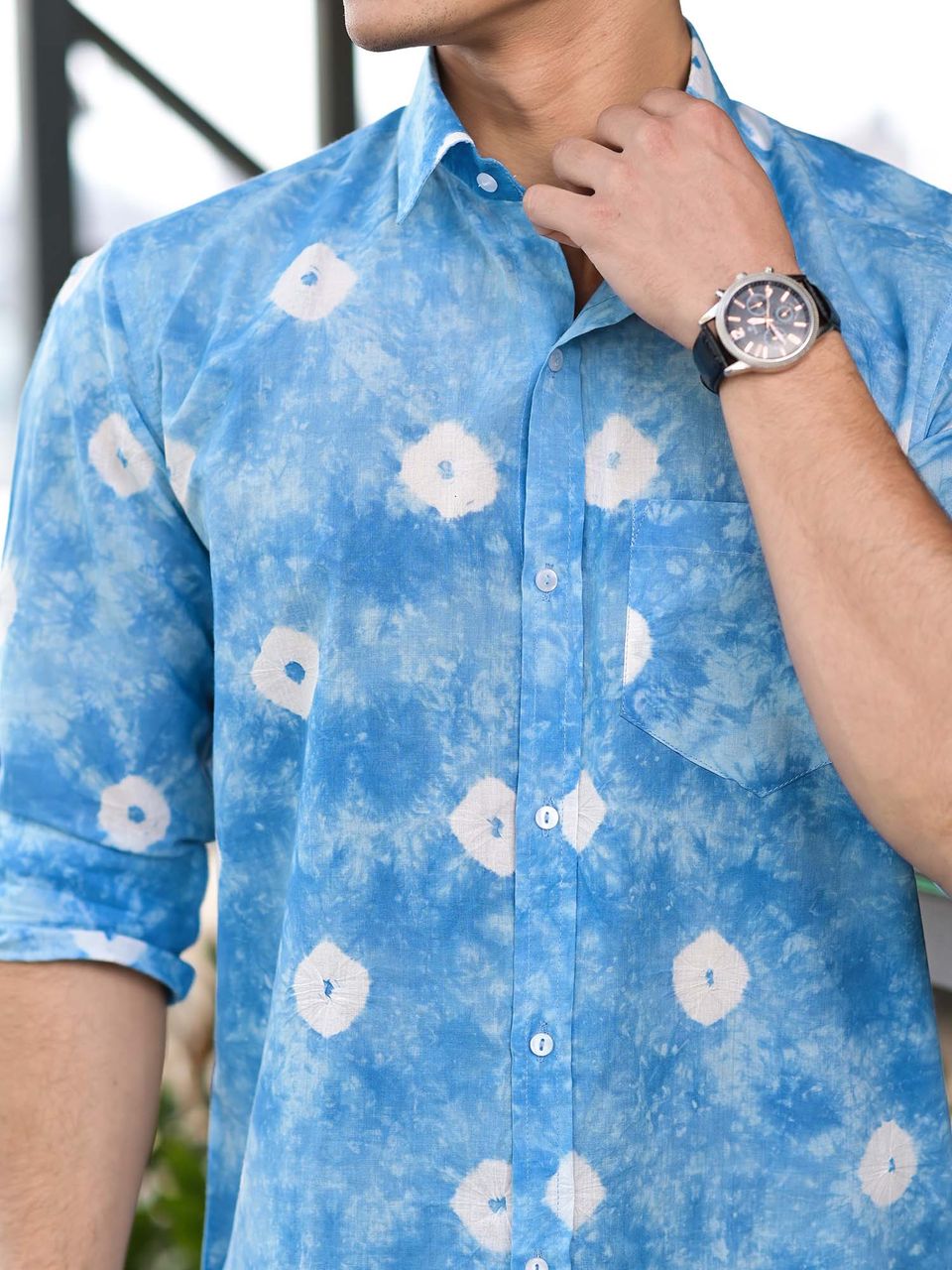 Men's Blue Bandhani Cotton Shirt - Hatheli