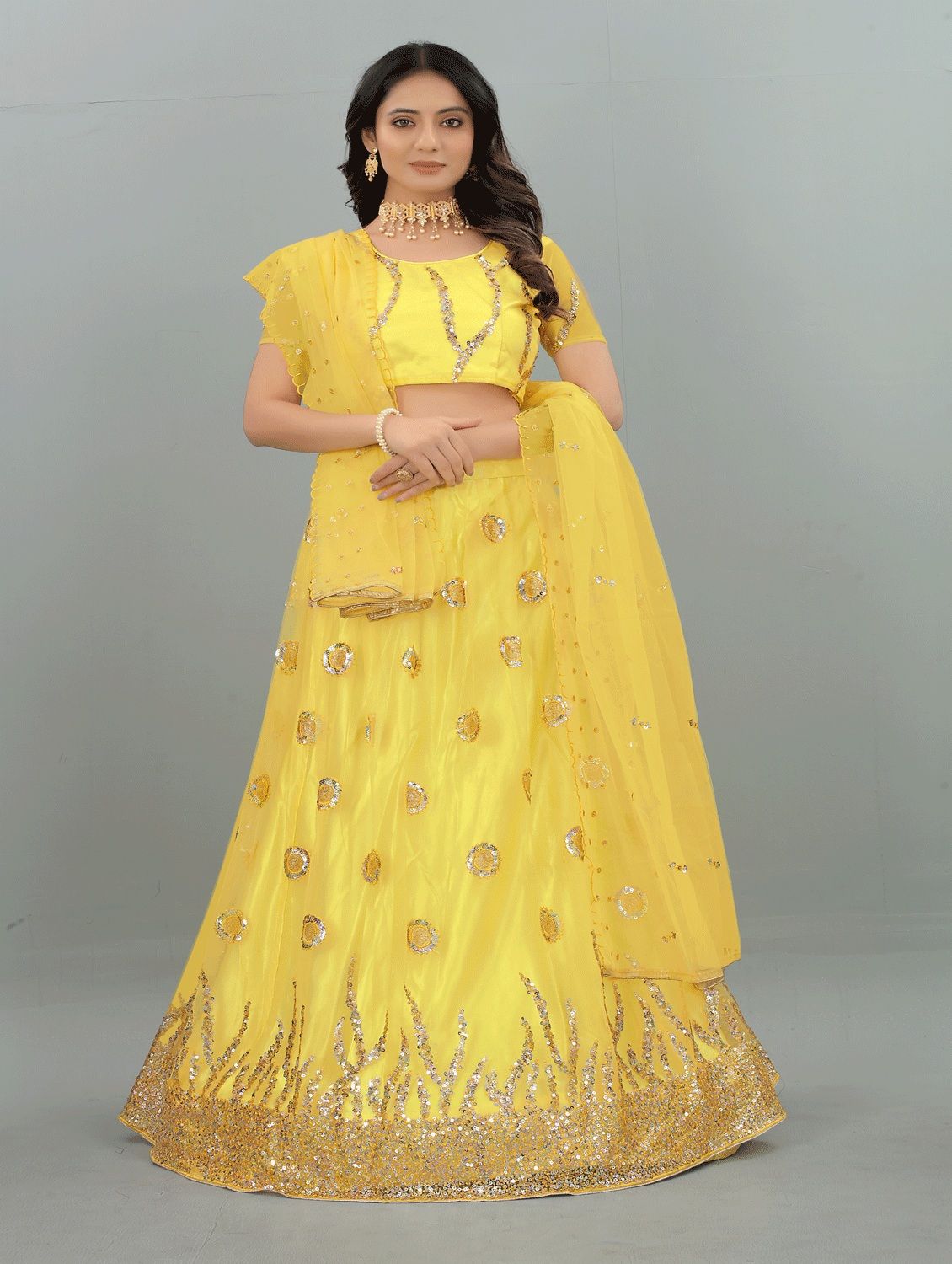 Women's Yellow color Semi-Stitched  Lehenga Choli with Dupatta - Embro Vision