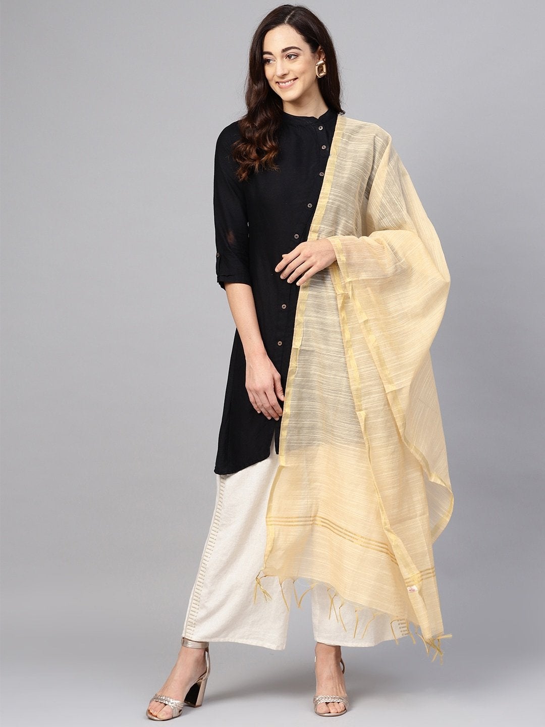 Women's Cream-Coloured Woven Design Dupatta - Meeranshi