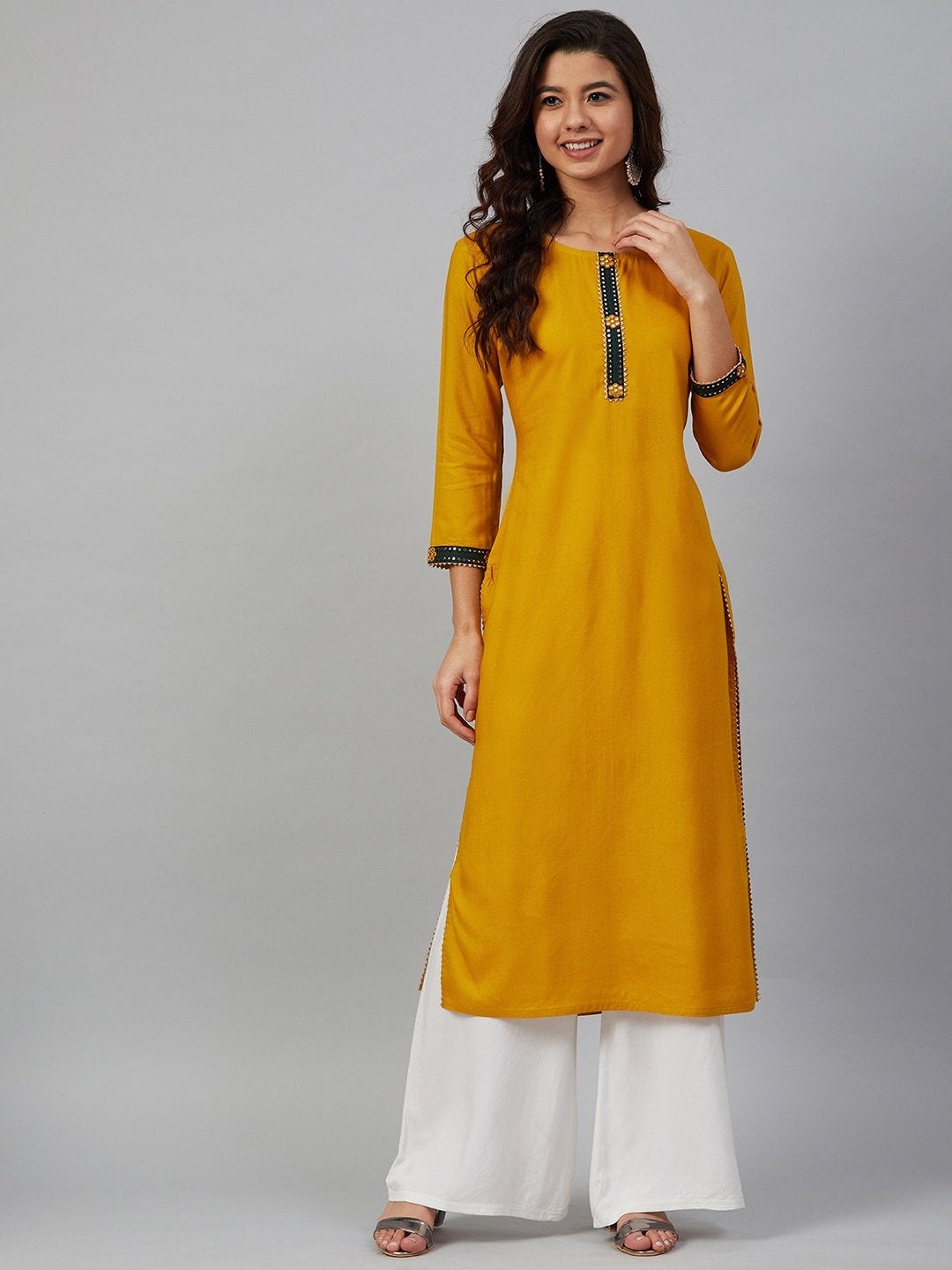 Women's Mustard Yellow Solid Straight Kurta - Meeranshi