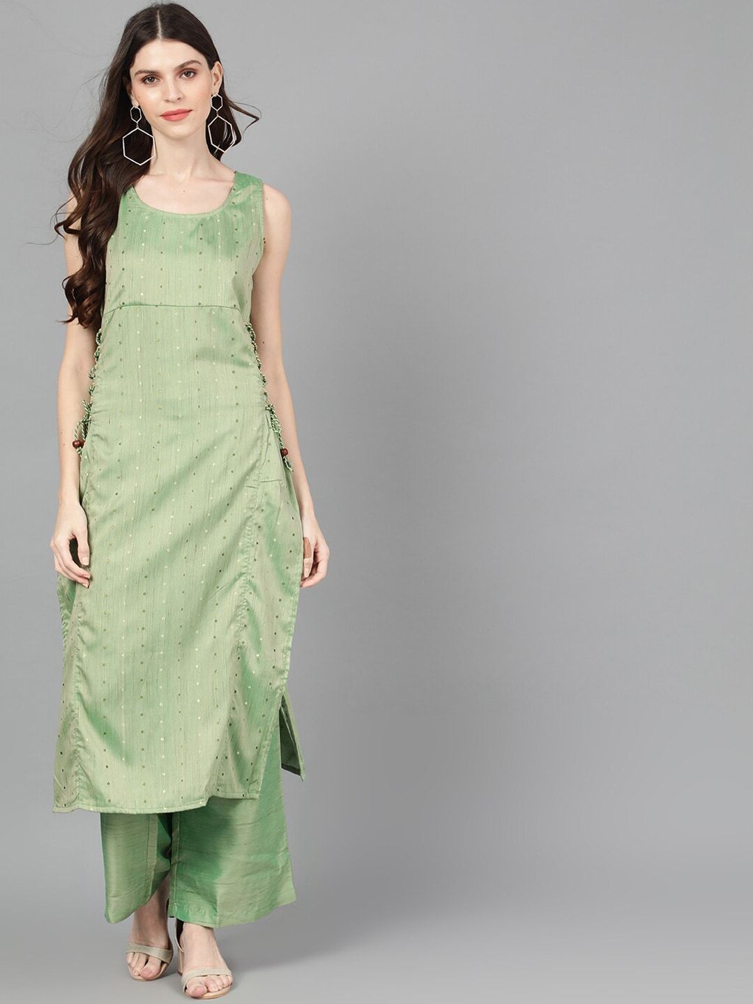 Women's  Green Dobby Woven Design Straight Kurta - AKS