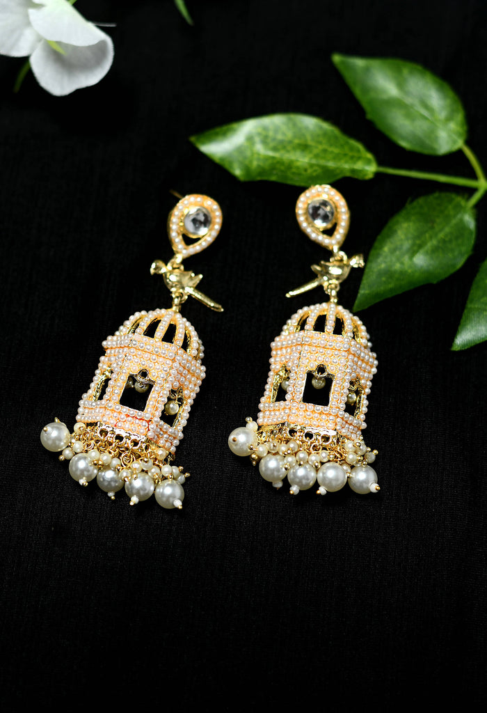Johar Kamal Golden Color Bird Nest Earrings with P