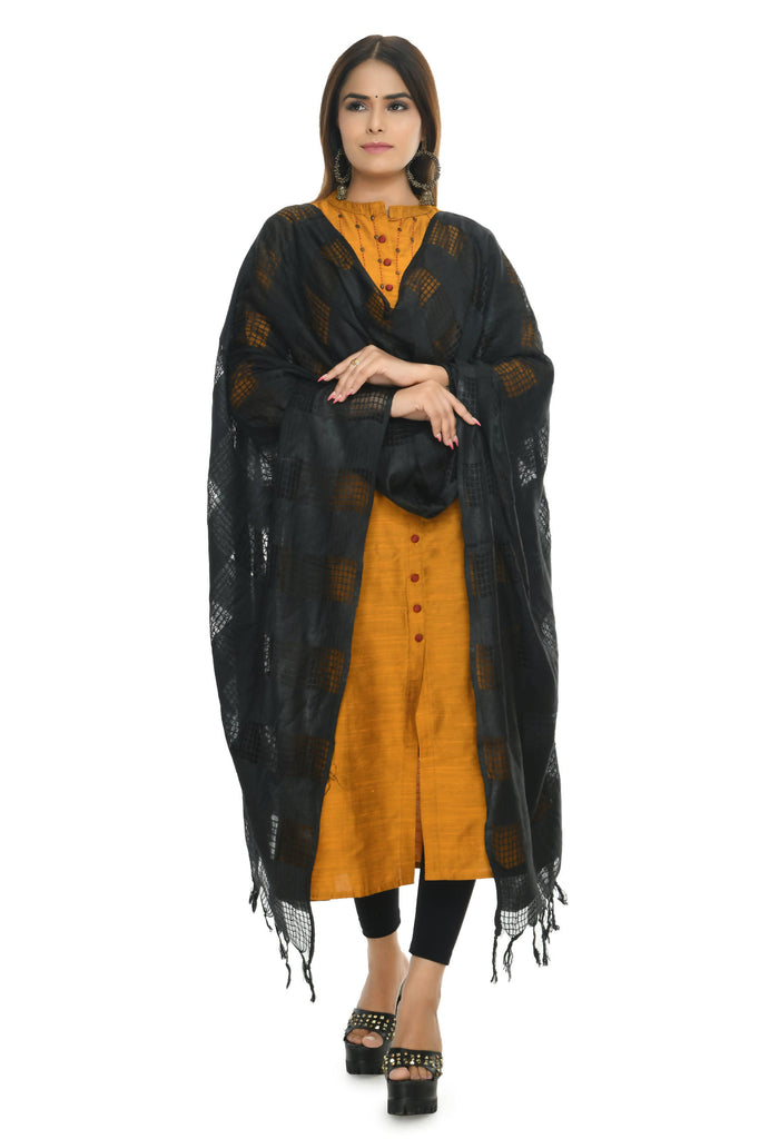 Women's Black Window Design Cotton Dupatta Mfd0016
