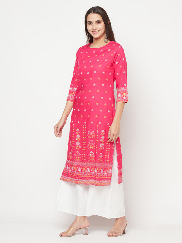 Women's Rayon Screen print straight kurta,Fuchs