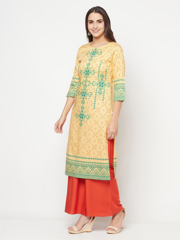 Women's Rayon Digital Screen print straight kurta,Golden/Bei