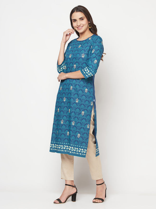 Women's Rayon Digital Screen print straight kurta,Bl