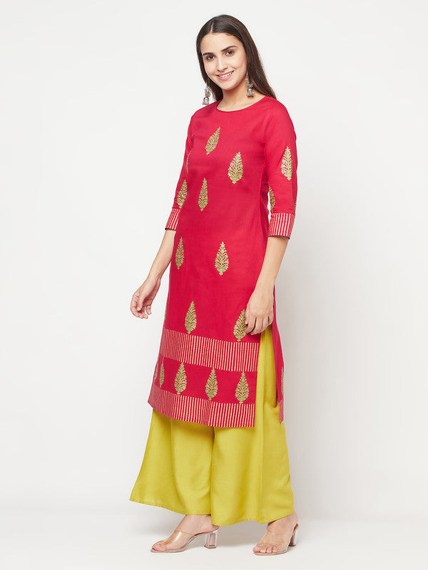 Women's Cotton Block print straight kurta,Fuchs