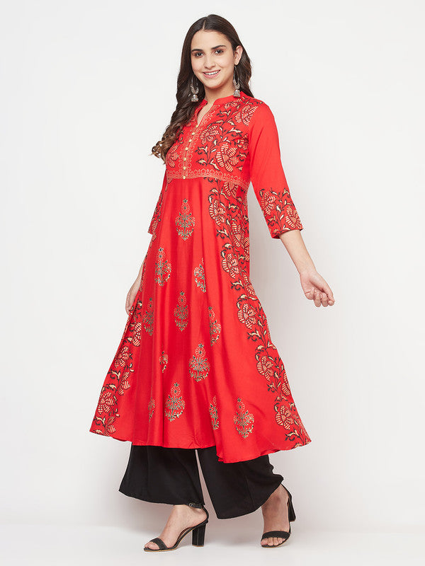 Women's Rayon Block print Anarkali kurta,R