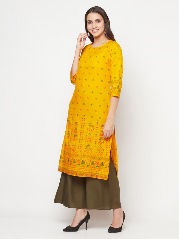 Women's Rayon Screen print straight kurta,Musta