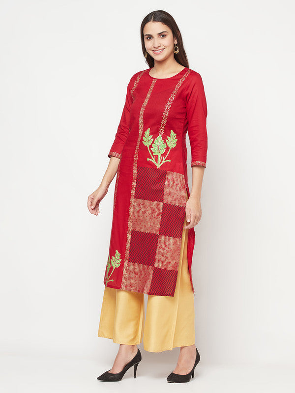 Women's Cotton Foil print straight kurta,Maro