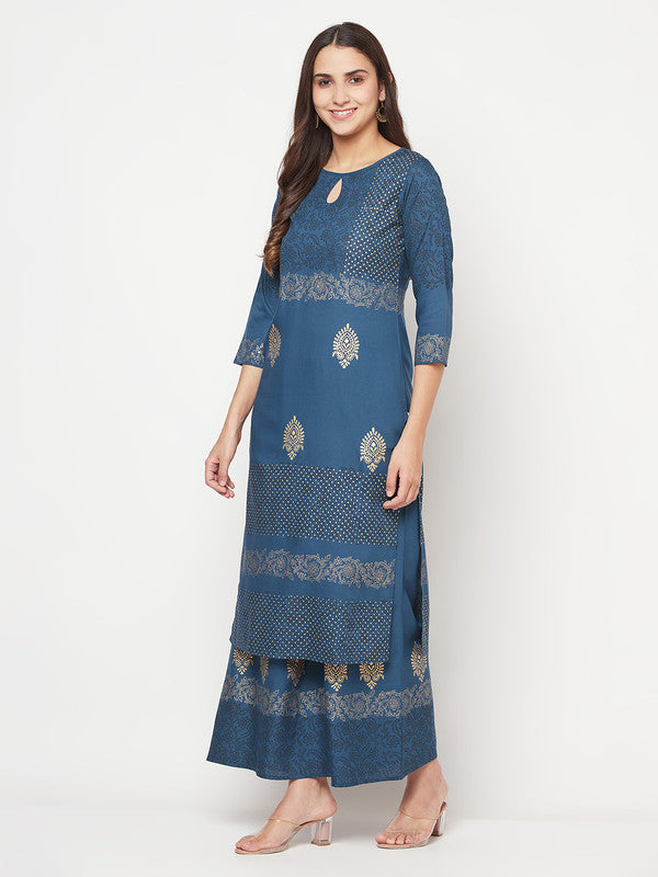 Women's Rayon Block print straight kurta,Bl