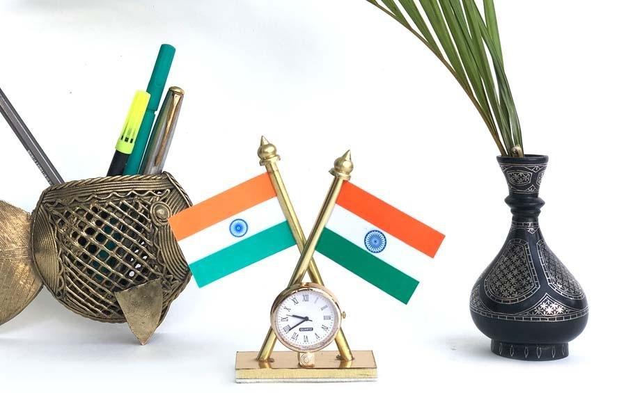 2 Flags with Single Desk Clock - Desk clocks - indic inspirations