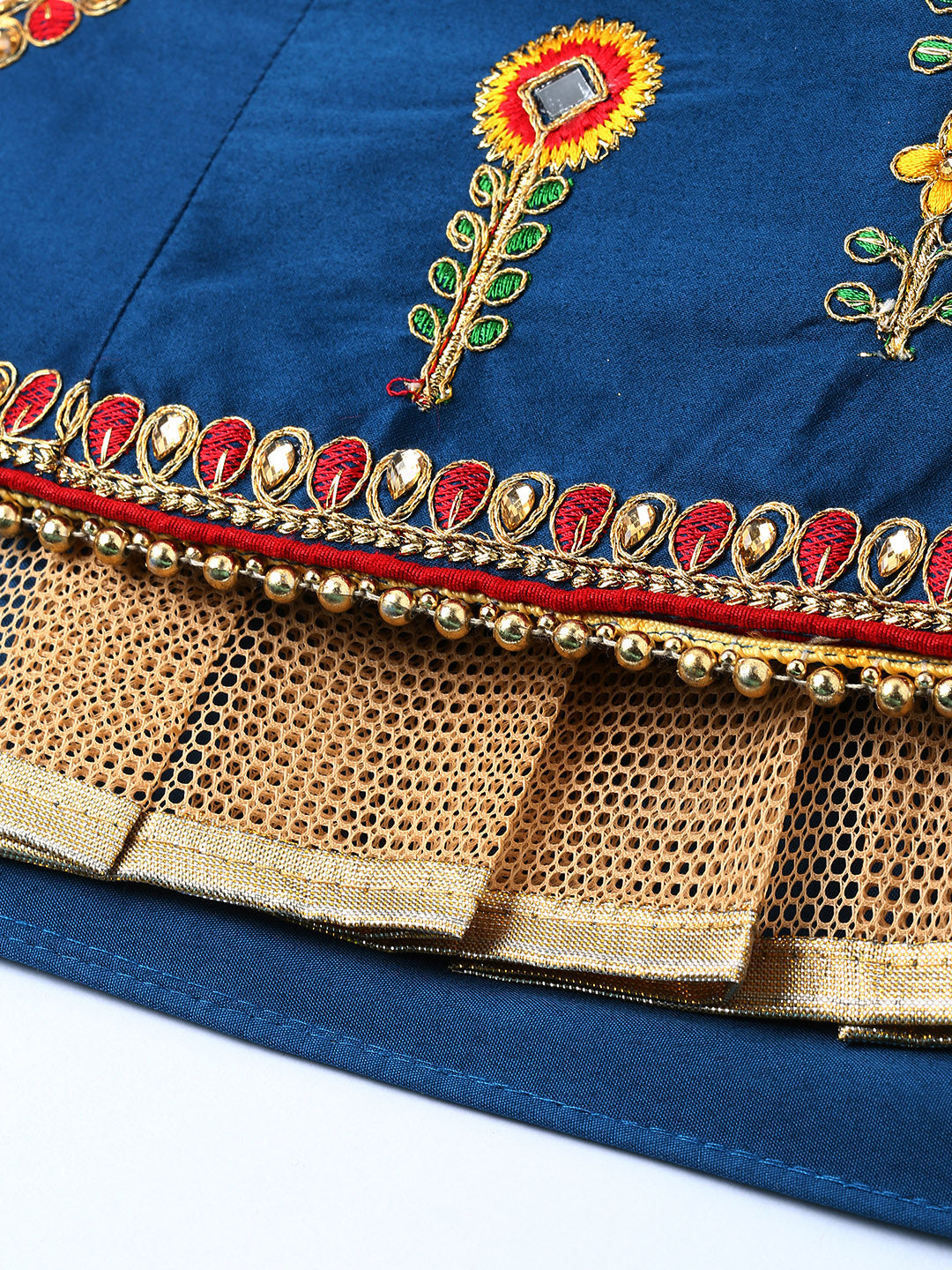 Women's Teal - Satin Silk Patch Work Lehenga - Royal Dwells