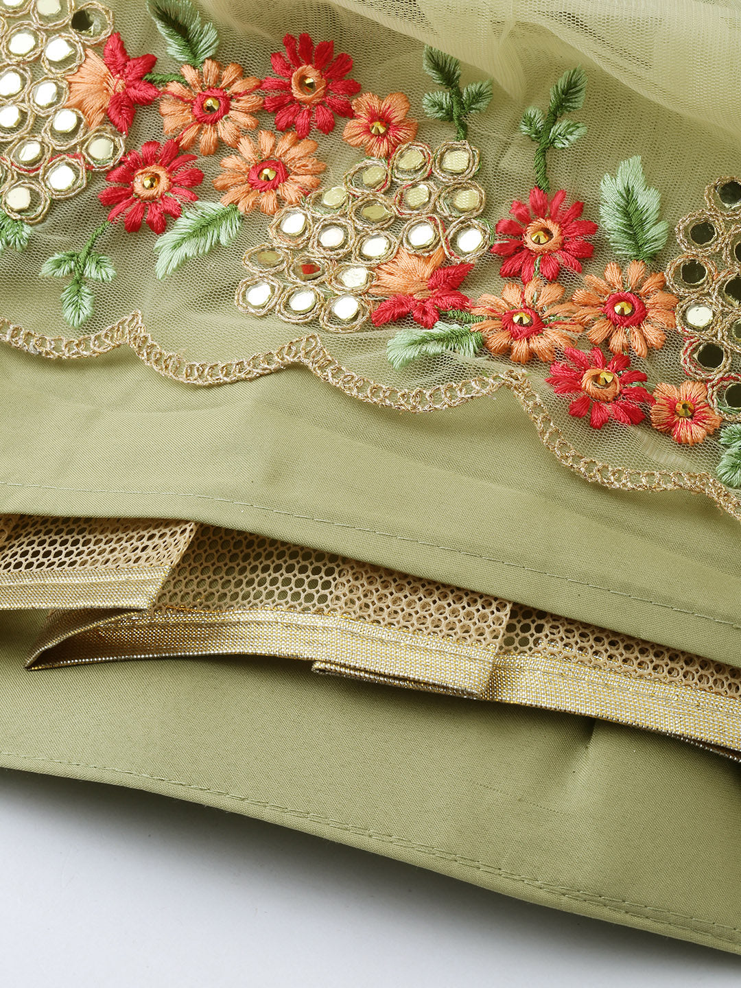 Women's Pista Art Silk  Coding And Mirror Work Lehenga Choli - Royal Dwells