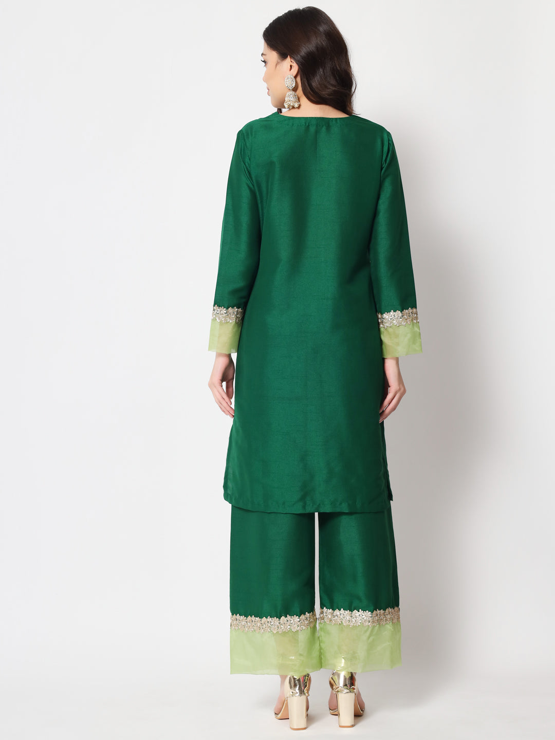 Women's Dazzling Green Straight Kurti With Straight Palazzo - Anokherang