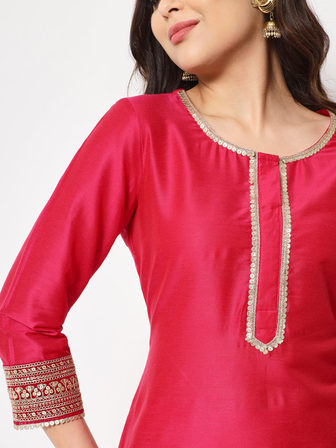 Women's Traditional Bridal Pink Embroidered Straight Kurti With Pants - Anokherang