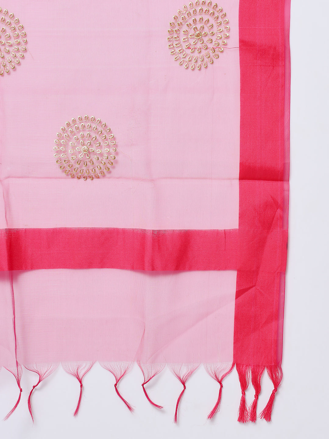 Women's Pink Kundan Silk Kurti With Straight Pants And Dupatta - Anokherang