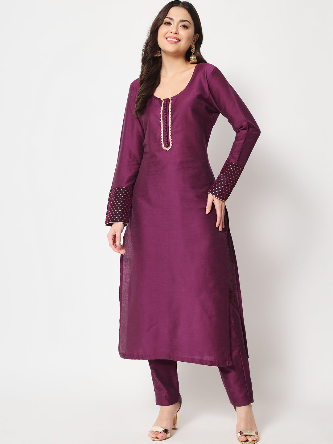 Women's Purple Smiles Straight Kurti With Pants