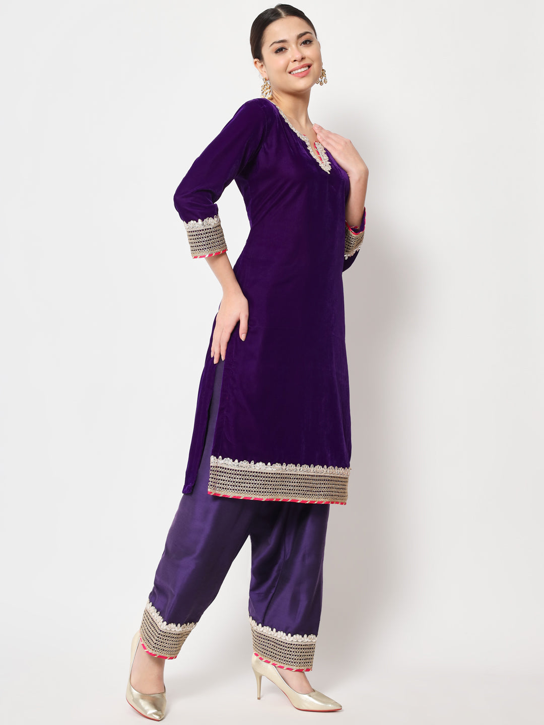 Navy Blue Silk Velvet Short Kurta and Salwar Set – Tasha India