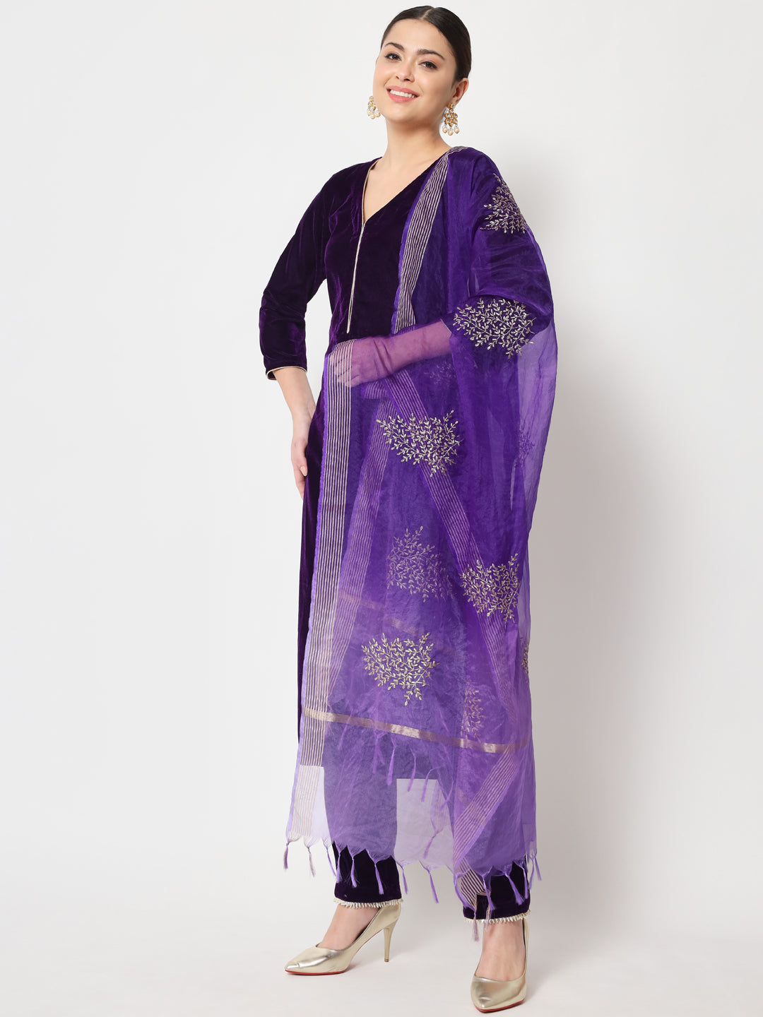 Women's Royal Purple Straight Kurti With Straight Pants And Dupatta