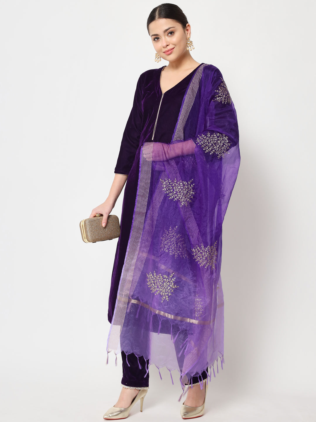 Women's Royal Purple Straight Kurti With Straight Pants And Dupatta