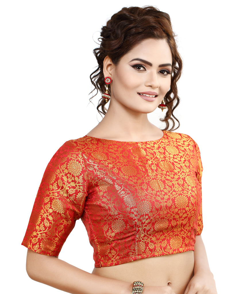 Women'S Traditional Benaras Brocade Readymade Stitched Saree Blouse