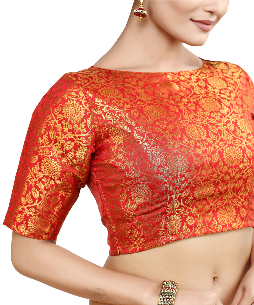 Women'S Traditional Benaras Brocade Readymade Stitched Saree Blouse