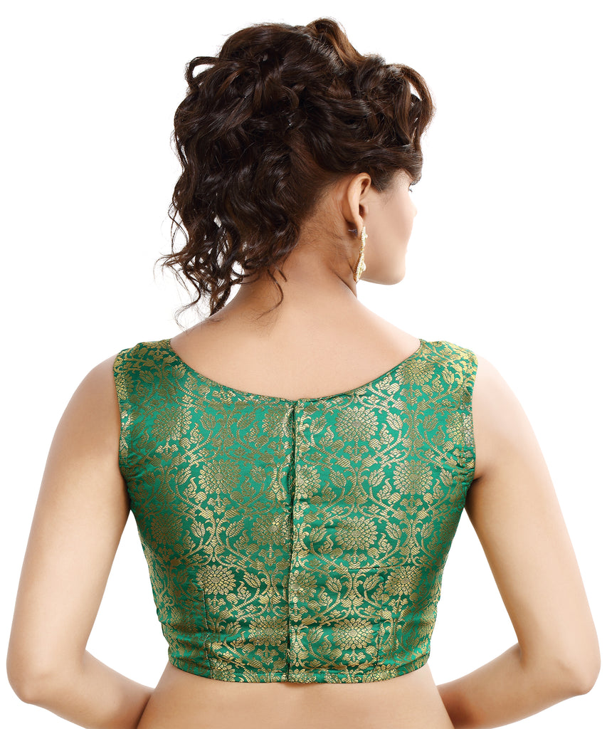Women'S Traditional Rich Banaras Brocade Sleeveless Readymade Saree Blouse