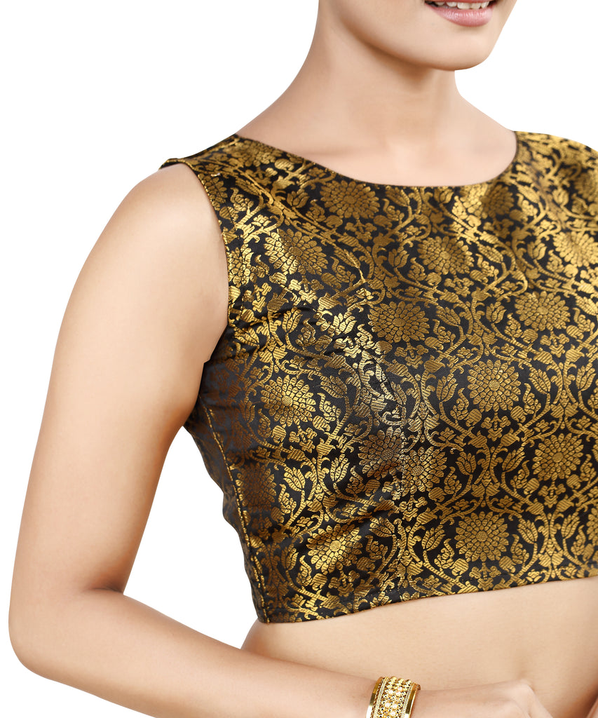 Women'S Traditional Rich Banaras Brocade Sleeveless Readymade Saree Blouse