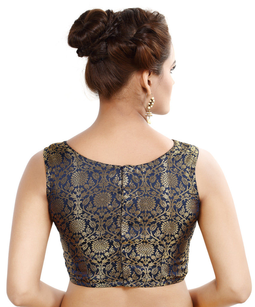 Women'S Traditional Rich Banaras Brocade Sleeveless Readymade Saree Blouse