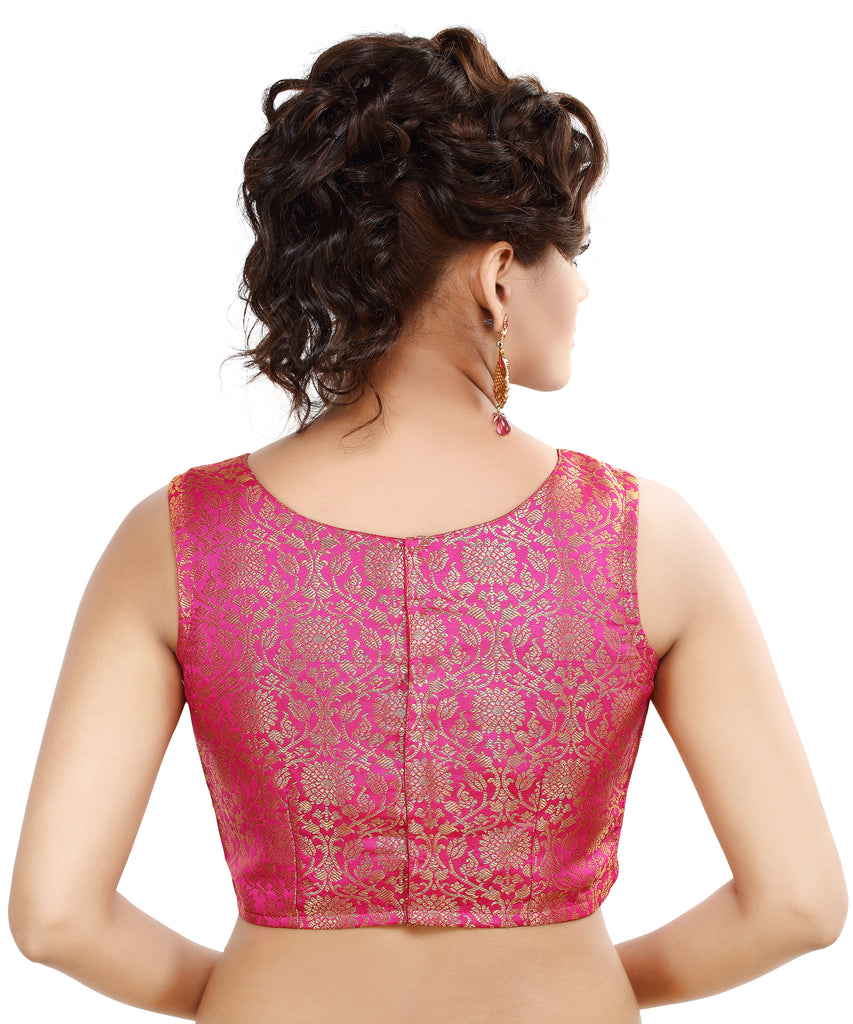 Women'S Traditional Rich Banaras Brocade Sleeveless Readymade Saree Blouse