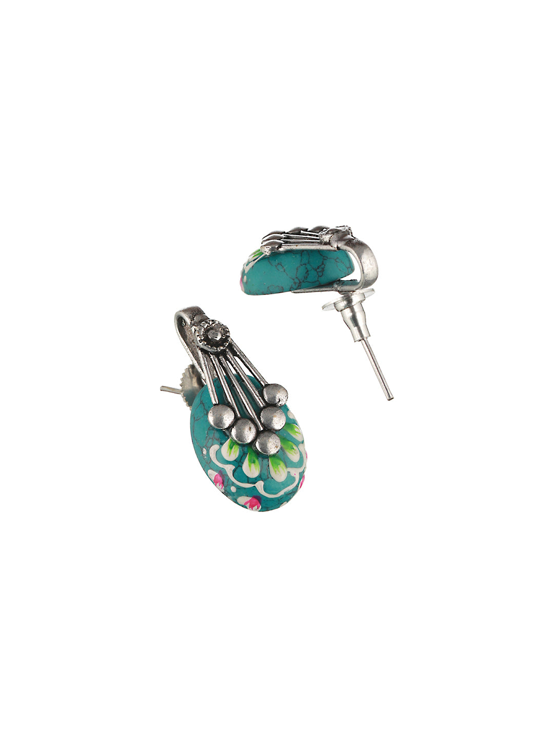 Women's Oxidised Studded Statement Earrings Locket Jewellery Set - Saraf Rs Jewellery