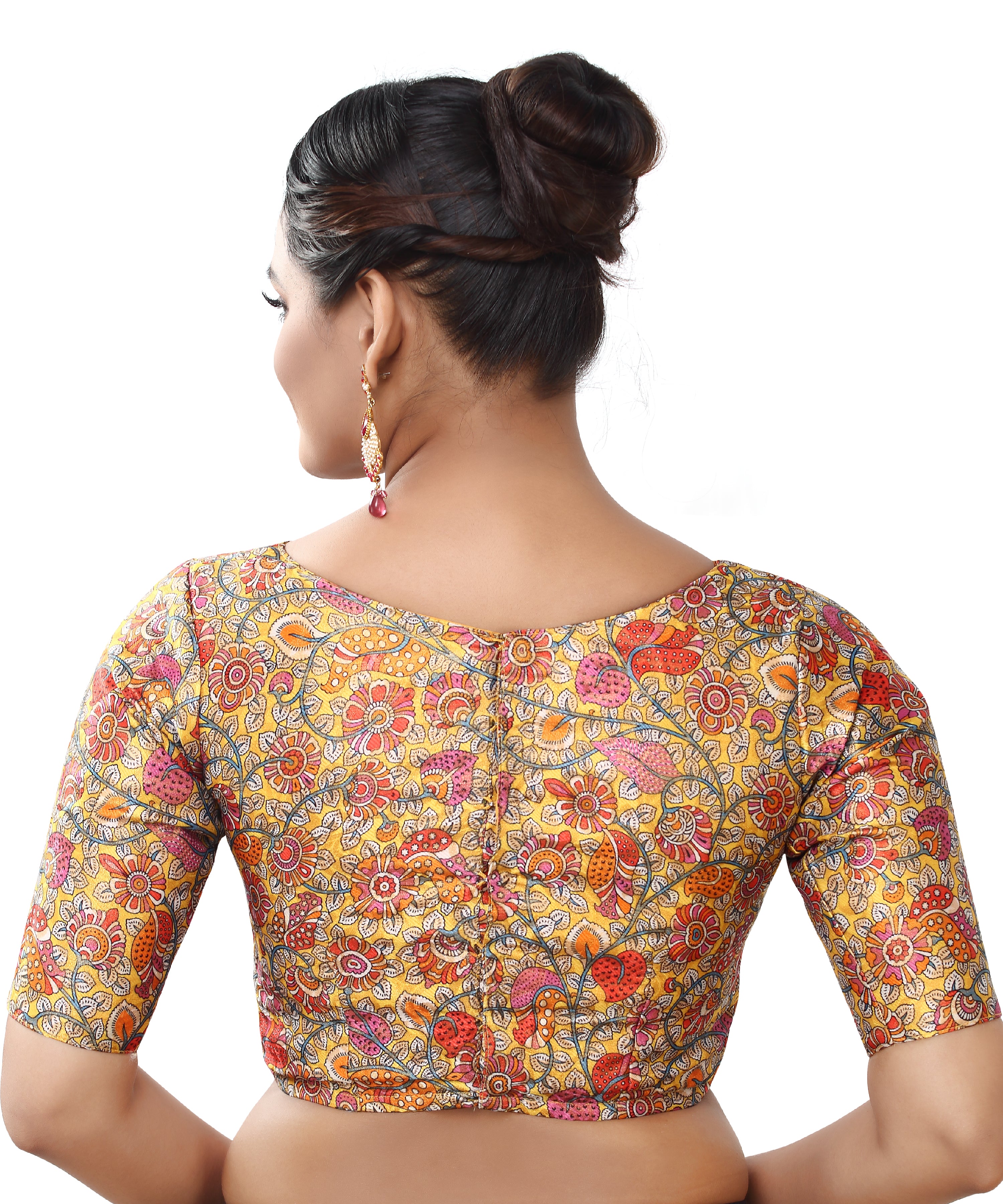 Women's Polyester Brocade Digital Print Elbow Length Sleeves Readymade Saree Blouse - Madhu Fashion