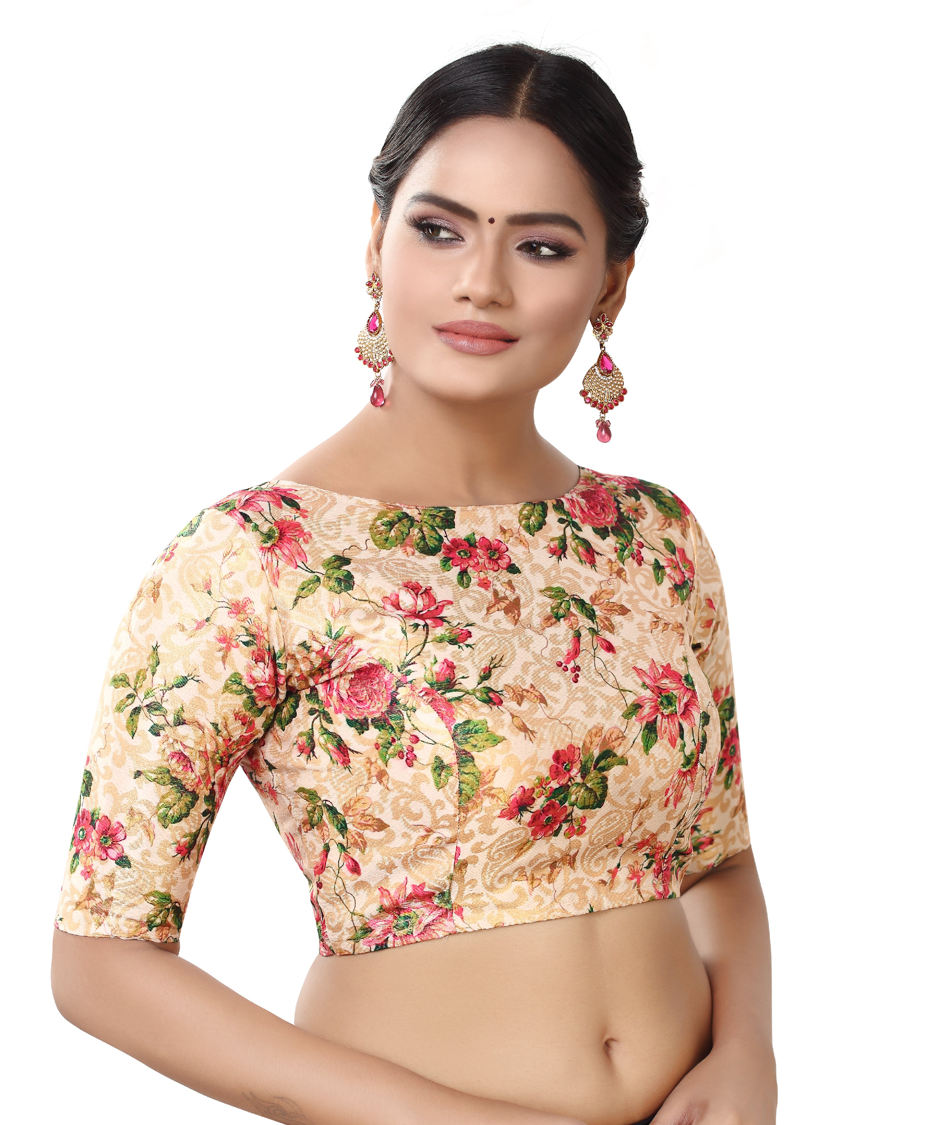 Buy Madhu Fashion Women Gold Brocade Readymade Shoort Sleeve Saree