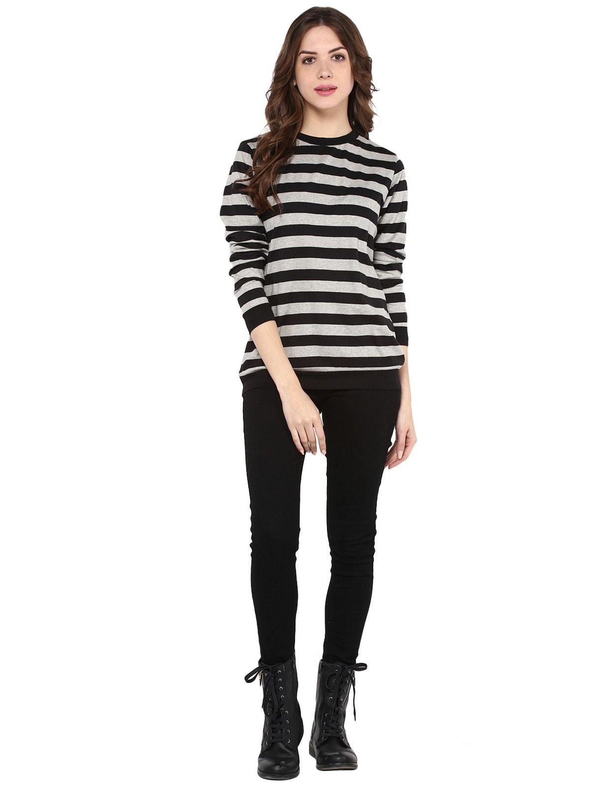 Women's Stripe Round Neck Sweater - Pannkh