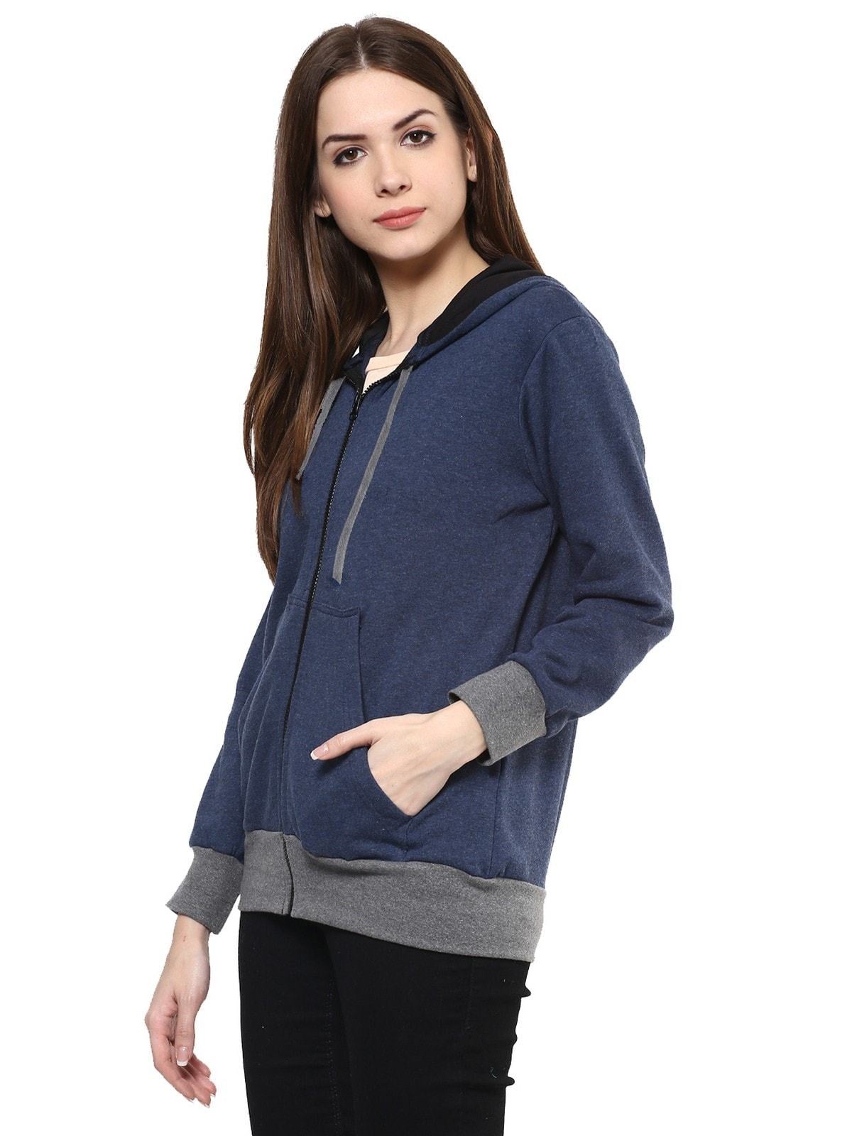 Women's Solid Hooded Sweatshirts With Pockets - Pannkh