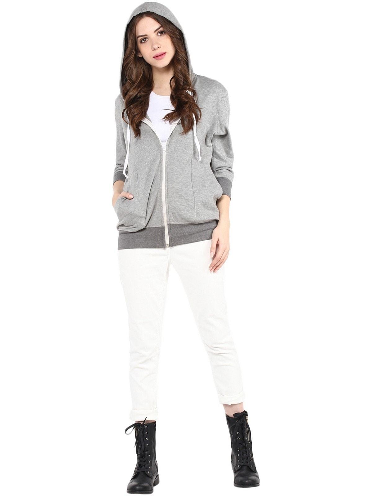 Women's Solid Hooded Sweatshirts With Pockets - Pannkh
