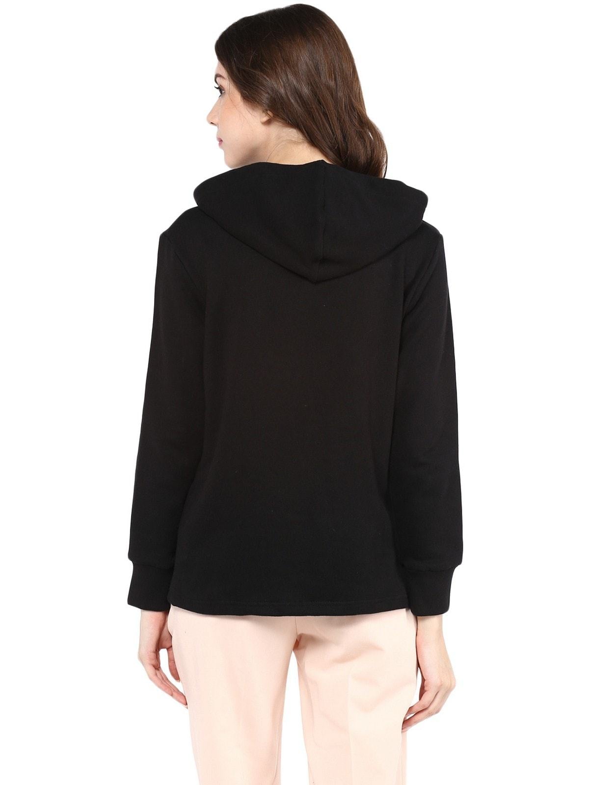 Women's Solid Hooded Sweatshirts With Zipper - Pannkh