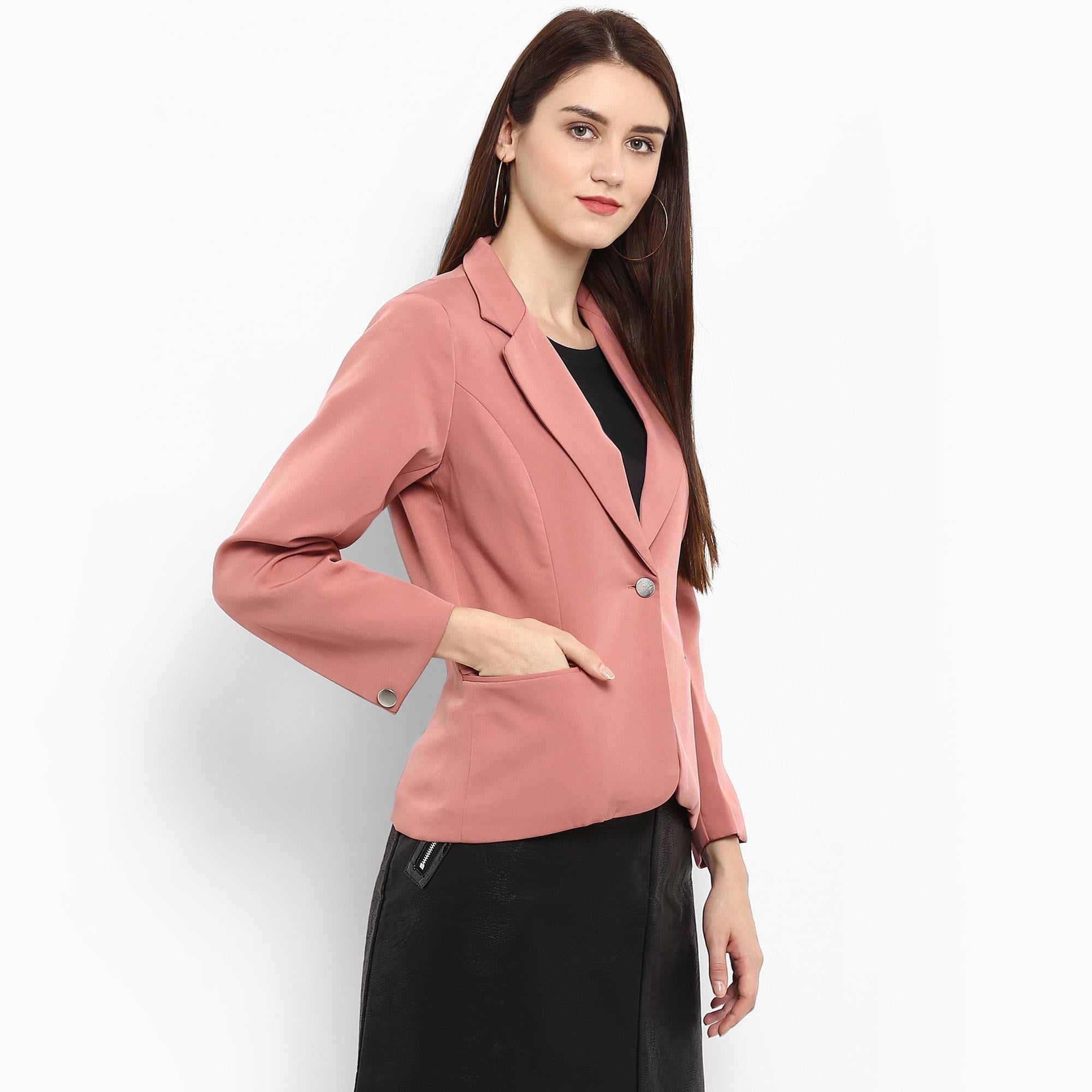 Women's Pastel Pink Collared Blazer - Pannkh