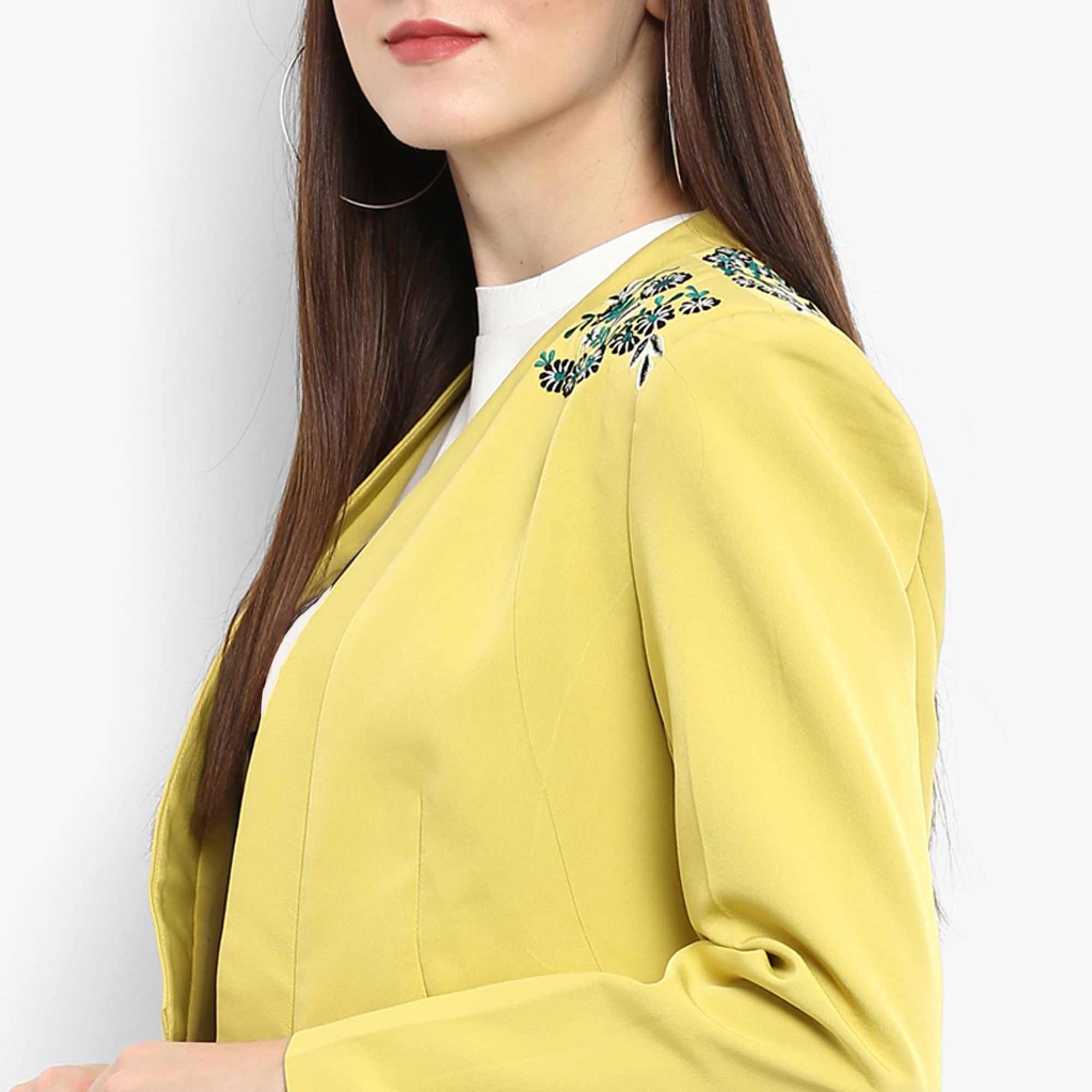 Women's Pastel Yellow Embroidered Blazer - Pannkh