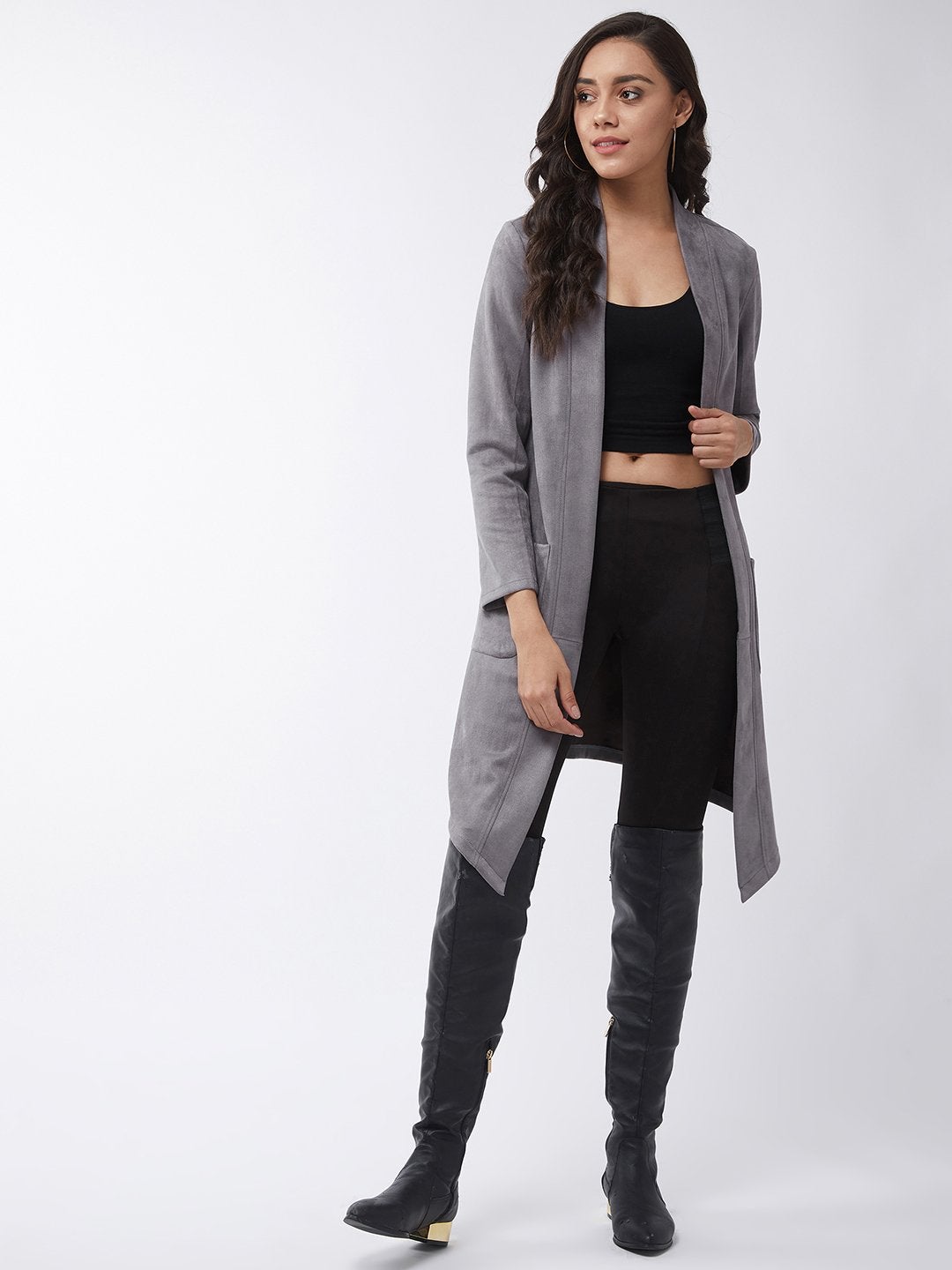 Women's Solid Long Pointed Open Shrug - Pannkh